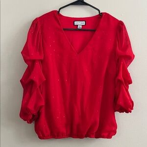 Sam & Jess Marie v-neck red ruffled sleeve blouse size large petite new